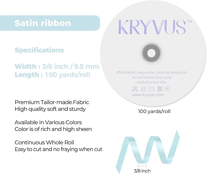 Light Blue Satin Ribbon 3/8 inch X Continuous 100 Yards, Single Face Polyester - Image 3