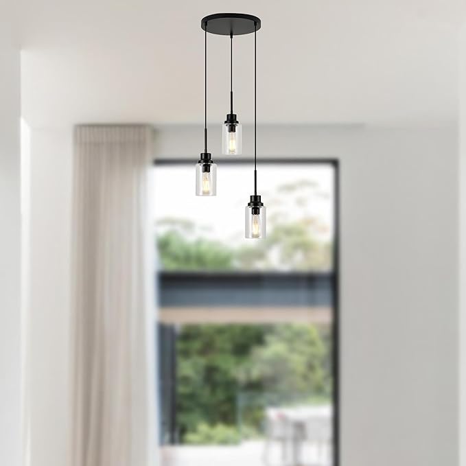 3-Lights Modern Pendant Light Fixtures Black Adjustable Height Ceiling Lights - Image 5