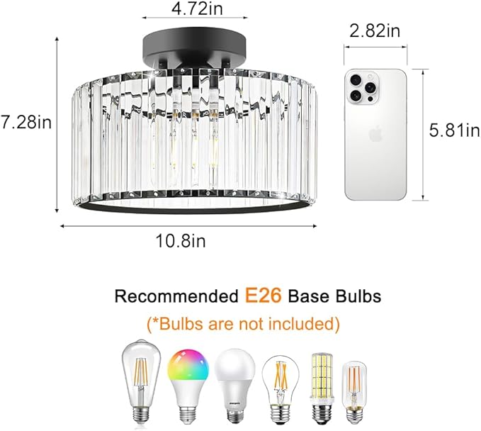 Crystal Ceiling Light Fixture, Modern Semi Flush Mount Ceiling Light, Crystal - Image 7