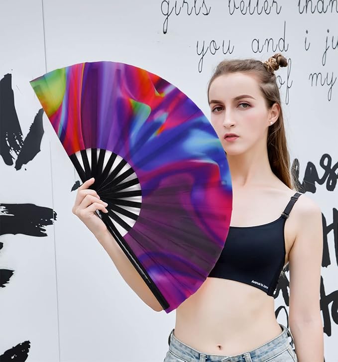 Amajiji Large Folding Hand Rave Fan Popping Fan - Image 5