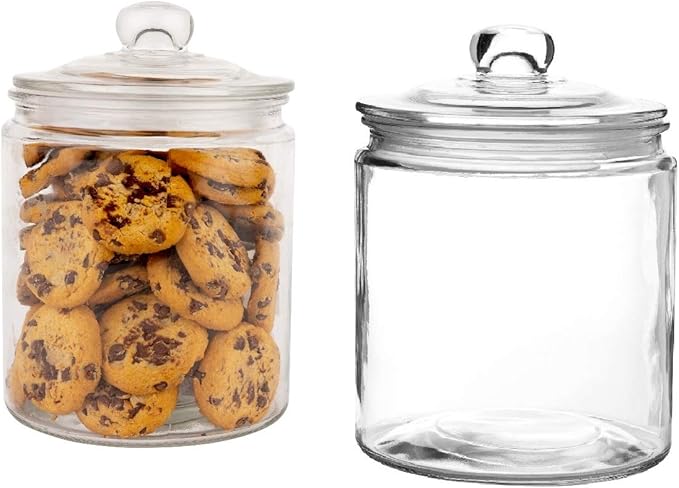 Set of 2 Glass Jar with Lid | Airtight Glass Storage Cookie Jar by Marbelous