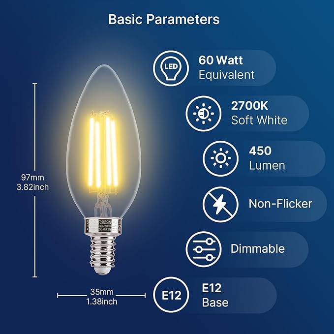 FLSNT 24 Pack LED Candelabra Bulbs 60W Equivalent, B11 Dimmable LED Chandelier - Image 2