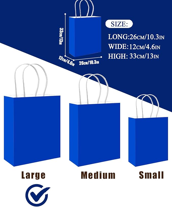 qiqee 50-Packs Diamond Blue Paper Gift Bags - Image 3