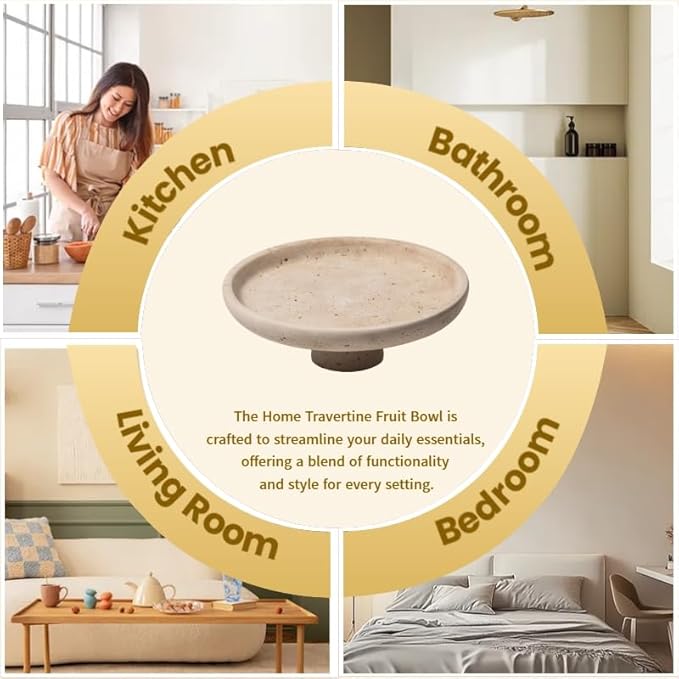 Natural Travertine Fruit Bowl 10.2" – Large Decorative Bowl & Travertine Decor - Image 8