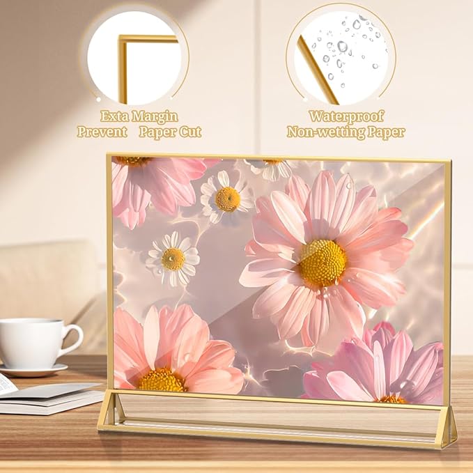 Clear Acrylic Sign Holder 11x 8.5 Horizontal Double Sided Gold Frame Flyer - Image 3