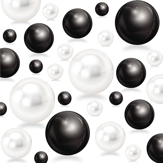 150Pcs Black&White Polished No Hole Faux Pearl Beads by Cusmation