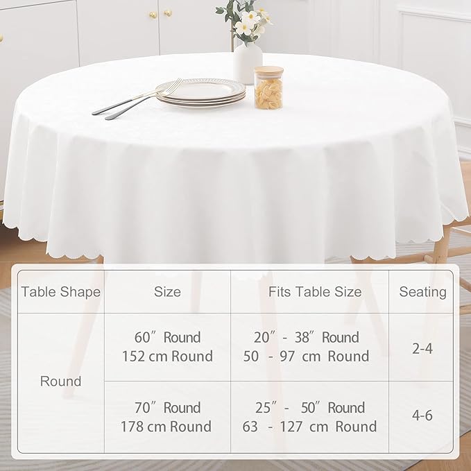 Smiry Round Table Cloth, Waterproof Heavy Duty Vinyl Tablecloths, Wipeable - Image 6