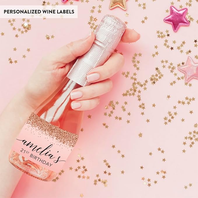 Andaz Press Personalized Mini Champagne Wine Bottle Labels, Birthday Blush Pink - Image 6