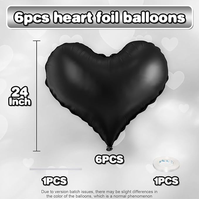 Black Heart Balloons, 24Inch Large Black Heart Foil Balloons - Image 2