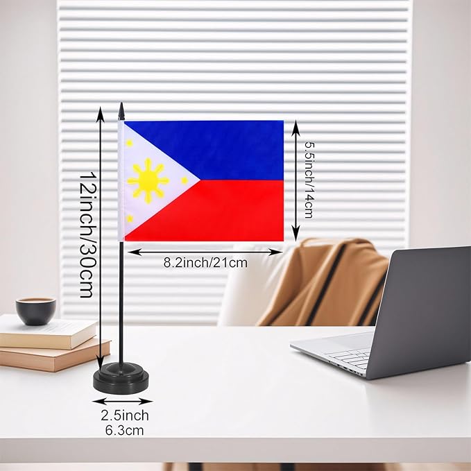 Philippines Desk Flag 12" Solid Pole Deluxe Set Filipino Flags Banner Mini - Image 2