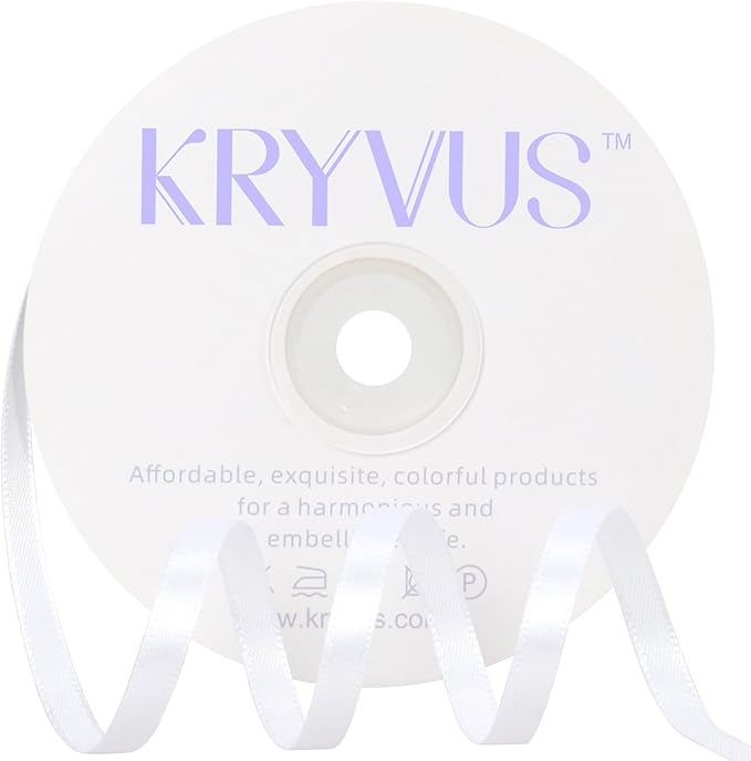 White Satin Ribbon 1/4 inch X Continuous 50 Yards, Single Face Polyester Ribbon by Kryvusribbon