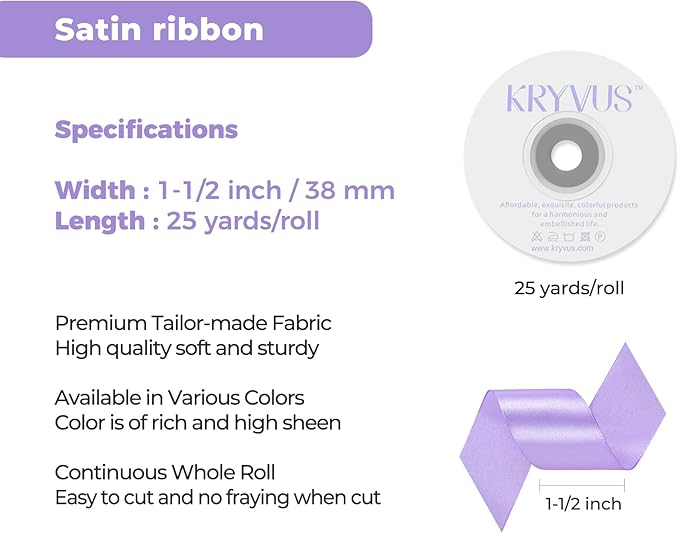 Light Purple Satin Ribbon 1-1/2 inch X Continuous 25 Yards, Single Face - Image 3