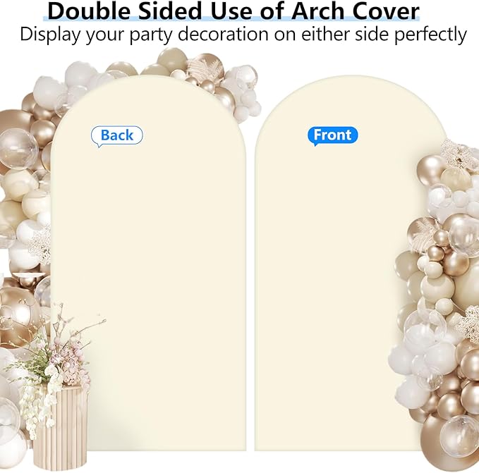 HEMMOTOP 7.2 ft Light Beige Arch Backdrop Cover, Ivory Spandex Arch Covers - Image 6