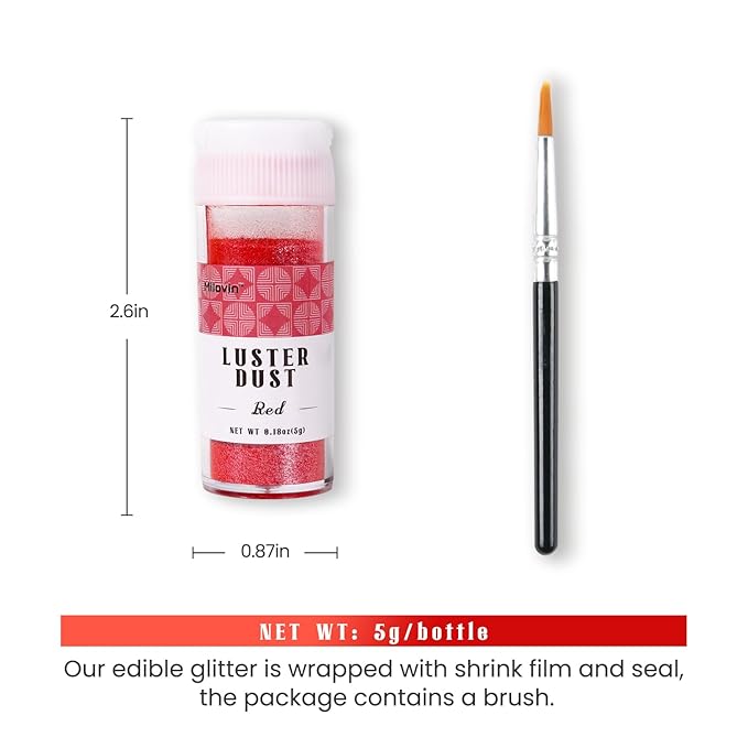 Red Edible Glitter for Drink, 5g Red Luster Dust Edible for Cake Decorating - Image 6