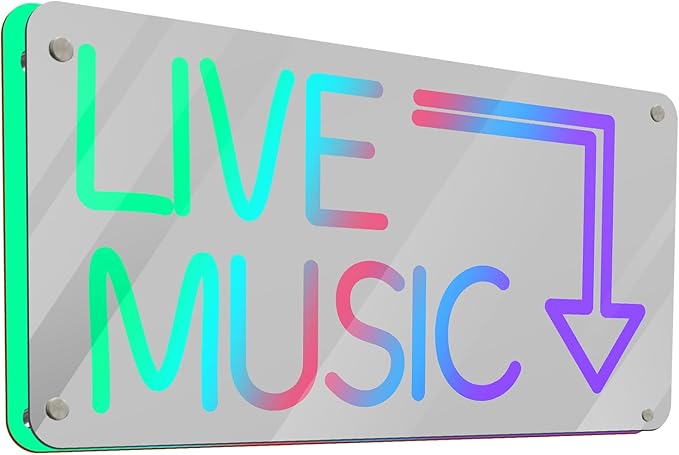 Live Music Neon Sign, Mirror LED Light Wall Décor by Wanxing