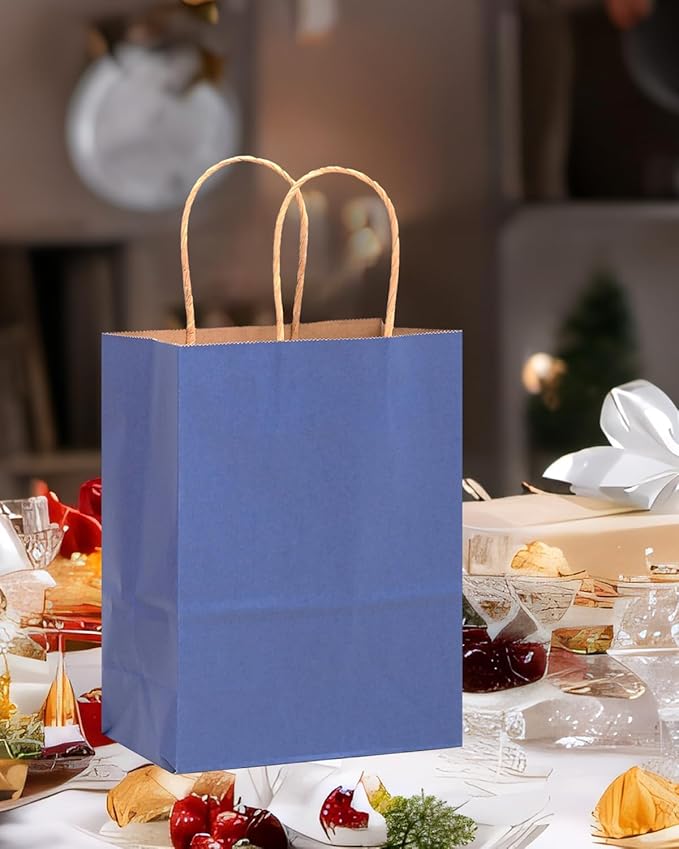 qiqee 100PCS Gift Bag with Handles Bulk Kraft Deep Blue Paper Bags Multiple Uses - Image 5