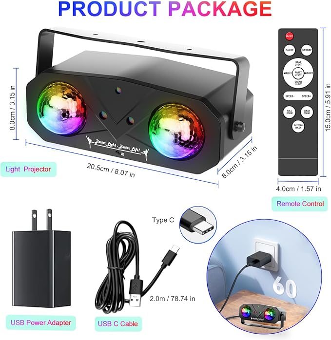 Disco Ball Light, Party Disco Dj Strobe Ocean Star Projector Dance Light Sound - Image 7