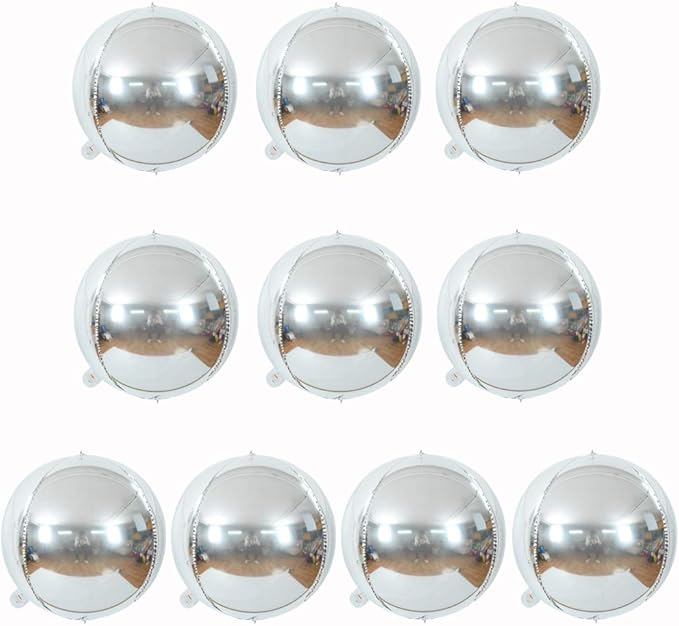 10 pcs Silver 4D balloon, 10 inch Foil Mylar Sphere Balloon by Beishida