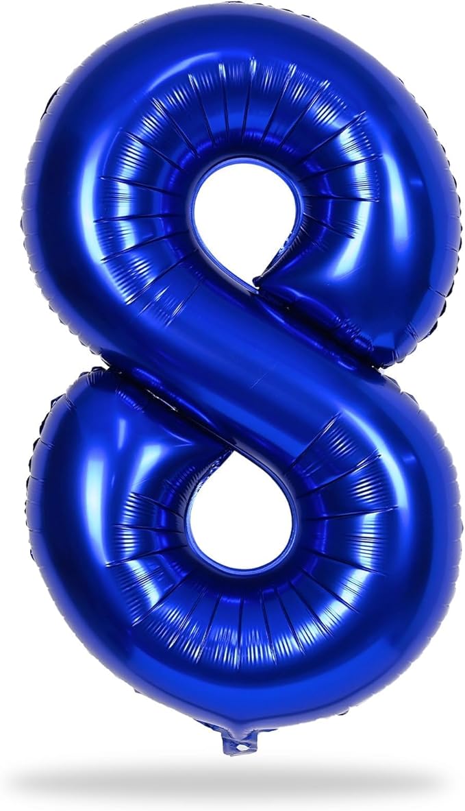 Navy Bluen Balloon Number 8, 40 Inch Large Self Inflating Royal Blue Foil - Image 8
