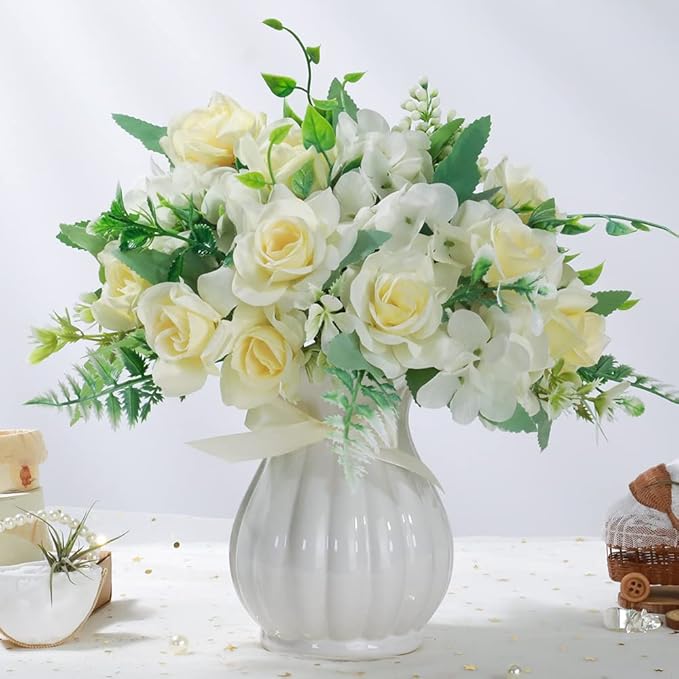 LESING Artificial Rose Silk Hydrangea Flowers Bouquets - Image 2