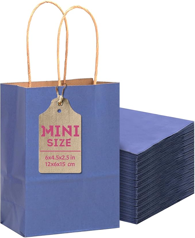 qiqee 24 Pcs Deep Blue Mini Paper Gift Bags by Qiqee