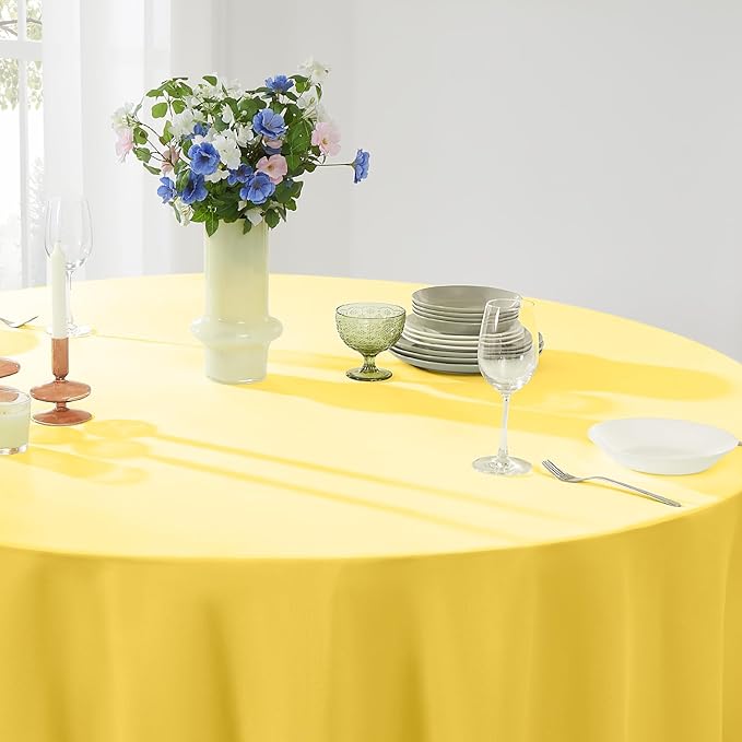 Round Tablecloth 6 Pack 90 Inch Yellow Tablecloths Washable Decorative Linen - Image 3