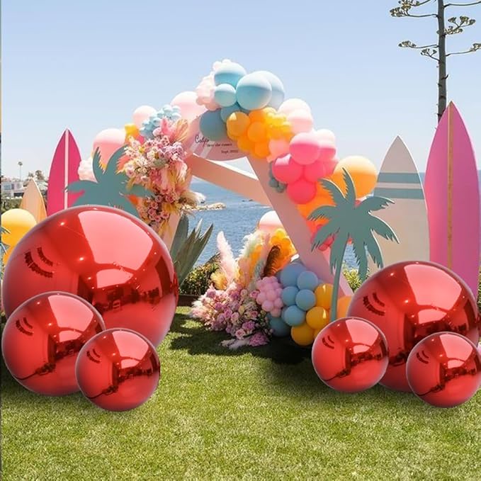 6 PCS Red Mirror Balls Inflatable Beautiful Decorative Spheres - Image 4