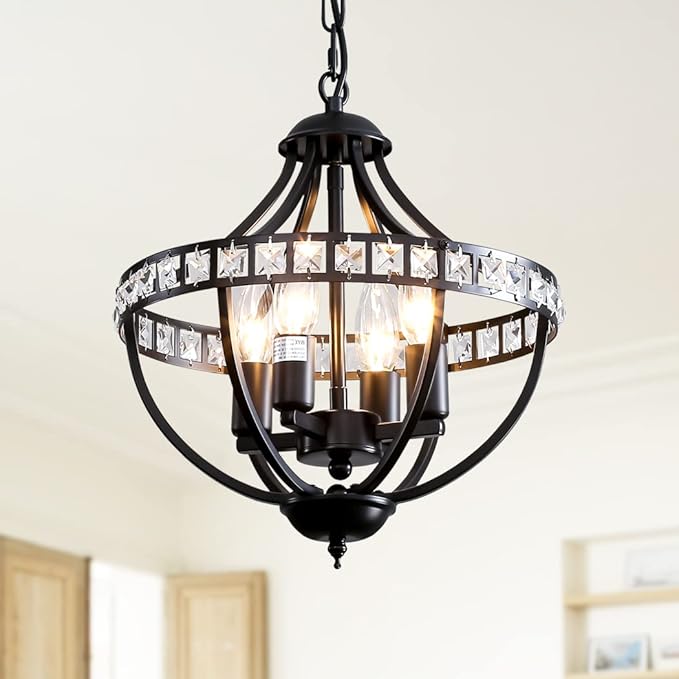 Crystal Chandelier Light Fixtures, 4-Lights Farmhouse Rustic Vintage Black by LANPESTING