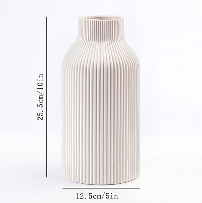 10 Inch White Ceramic Vase for Decor, Minimalist Modern Home Decorative Large - Image 3