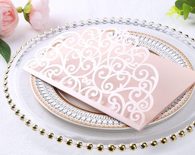 PONATIA 5.12 x 7.2 Inches 20PCS Tri-Fold Laser Cut Wedding Invitation Pocket - Image 4