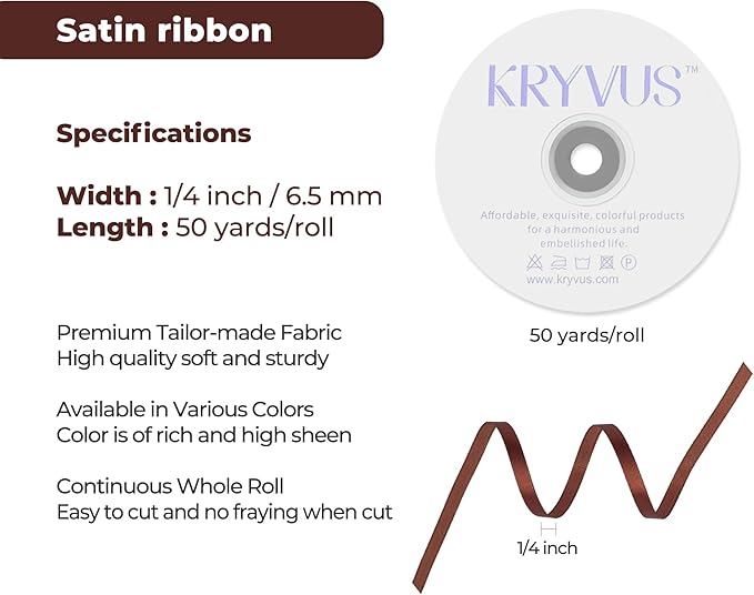 Coffee Brown Satin Ribbon 1/4 inch X Continuous 50 Yards, Single Face Polyester - Image 3