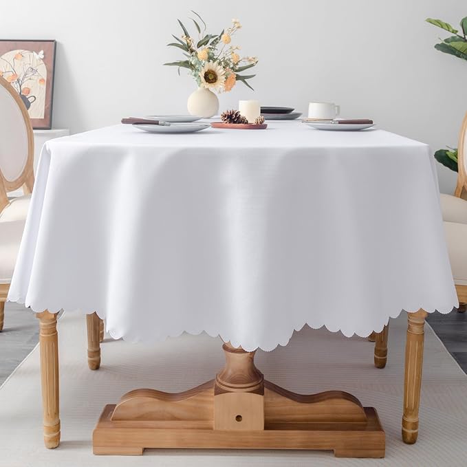 Oval White Tablecloth 60 x 84 Inch Polyester Fabric Washable Table Cloth by YZKITM