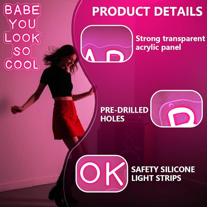 Babe You Look So Cool Neon Sign, Backdrop - Image 5