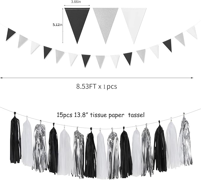 Black White Silver Party-Decorations Streamers - Image 2