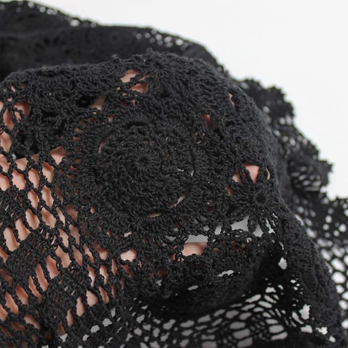KEPSWET Cotton Handmade Crochet Lace Table Runner Black Rectangle Coffee Table - Image 3