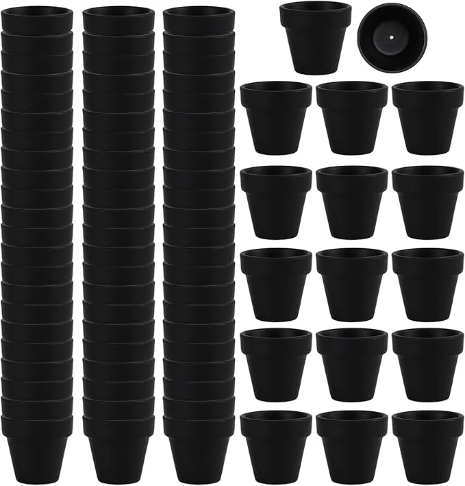 80 Pcs Small Mini Black Clay Pots 2.1'' Terracotta Pot Clay Ceramic Pottery by FcactiTerracottaPots