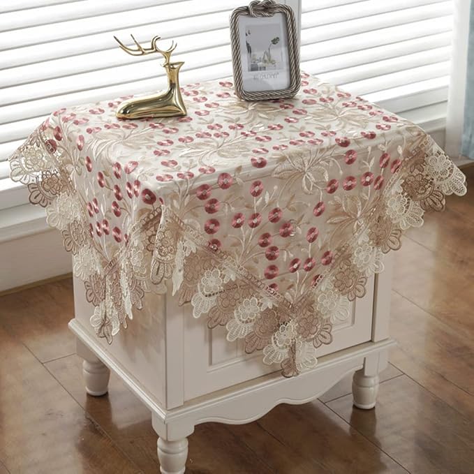 vctops Damask Lace Patchwork Tablecloth Luxury Square Small Table Cover Elegant by vctops
