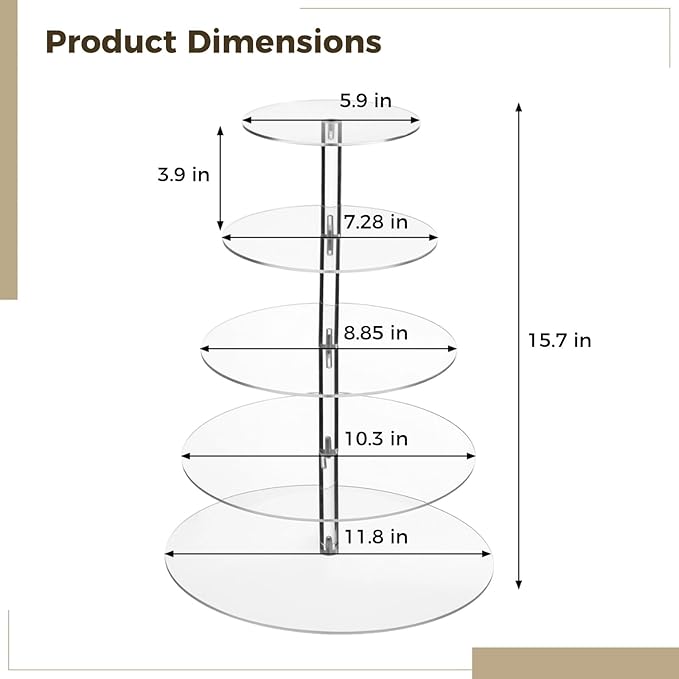 OMISTAR 5-Tier Acrylic Cupcake Stand, 15.7 in / 40 cm Wedding Cake Stand - Image 3