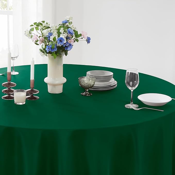 Round Tablecloth 2 Pack 90 Inch Dark Green Tablecloths Washable Decorative - Image 5