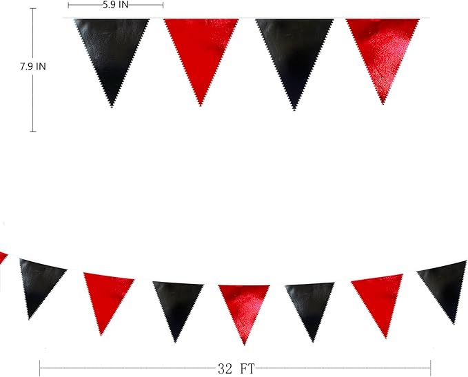 Red Black Party Decoration Metallic Fabric Triangle Pennant Banner Flag Bunting - Image 2