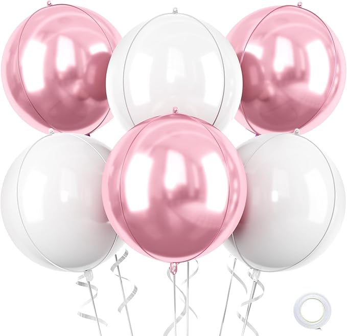Pink White Giant 4D Foil Balloons, 22 Inch Big Round Foil Balloon by Saxuxu