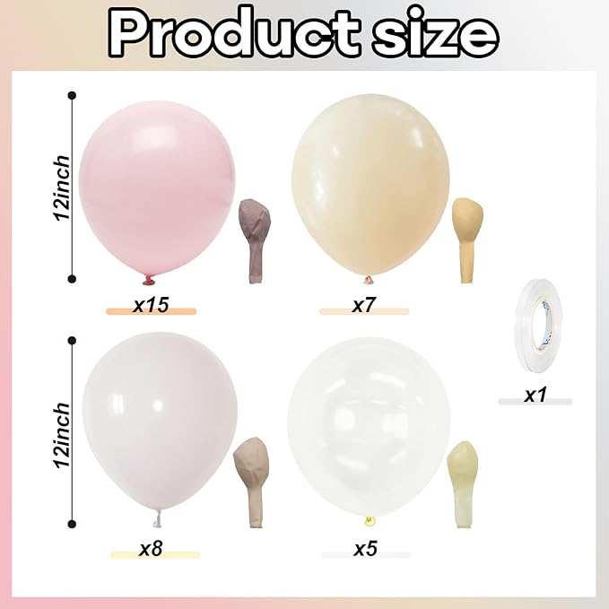 Pastel Pink and White Balloons, 12 Inch 35PCS Light Baby Pink Beige Cream White - Image 2