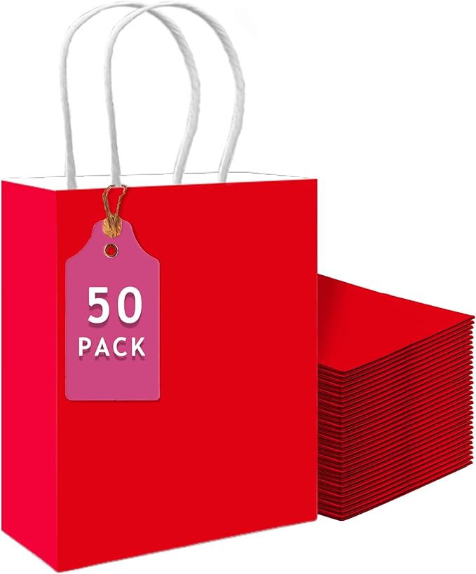 qiqee 50-Packs Red Paper Gift Bags by Qiqee