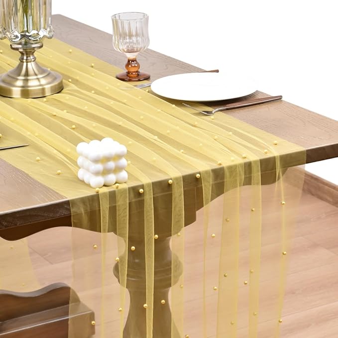 Joanlody Fall Pearl Table Runner 10ft Rustic Boho Tulle Table Runner by Joanlody