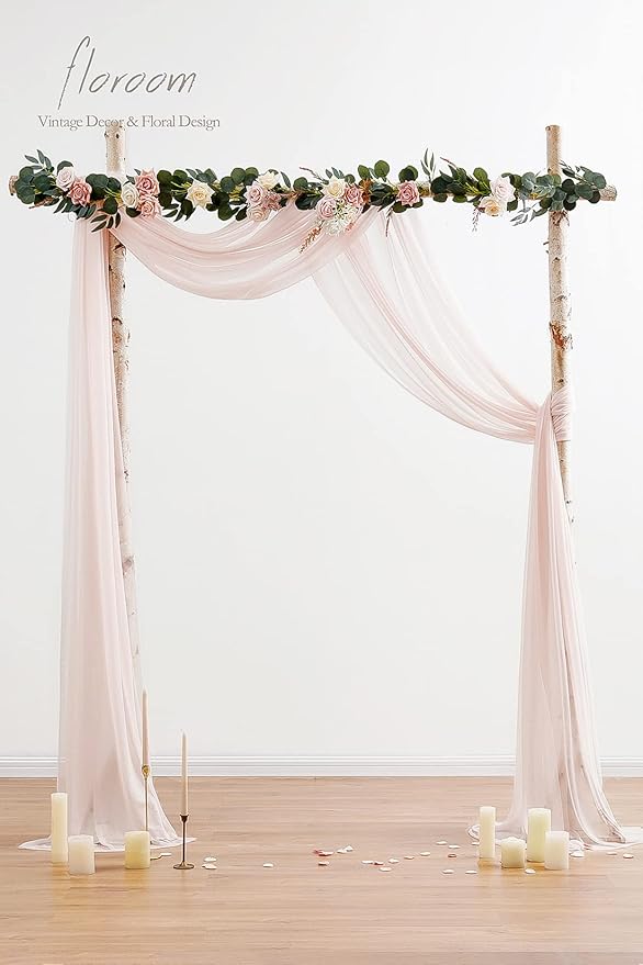 Floroom Wedding Arch Draping Fabric 2 Panels 20Ft Blush Chiffon Fabric Drapes - Image 3