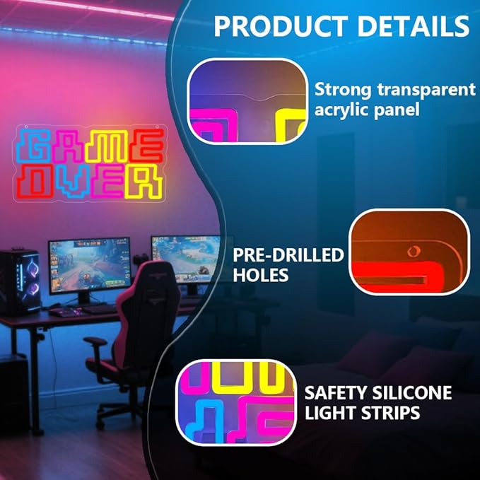 Game Room Neon Sign, Game Over Dimmable LED Light Signs - Image 5