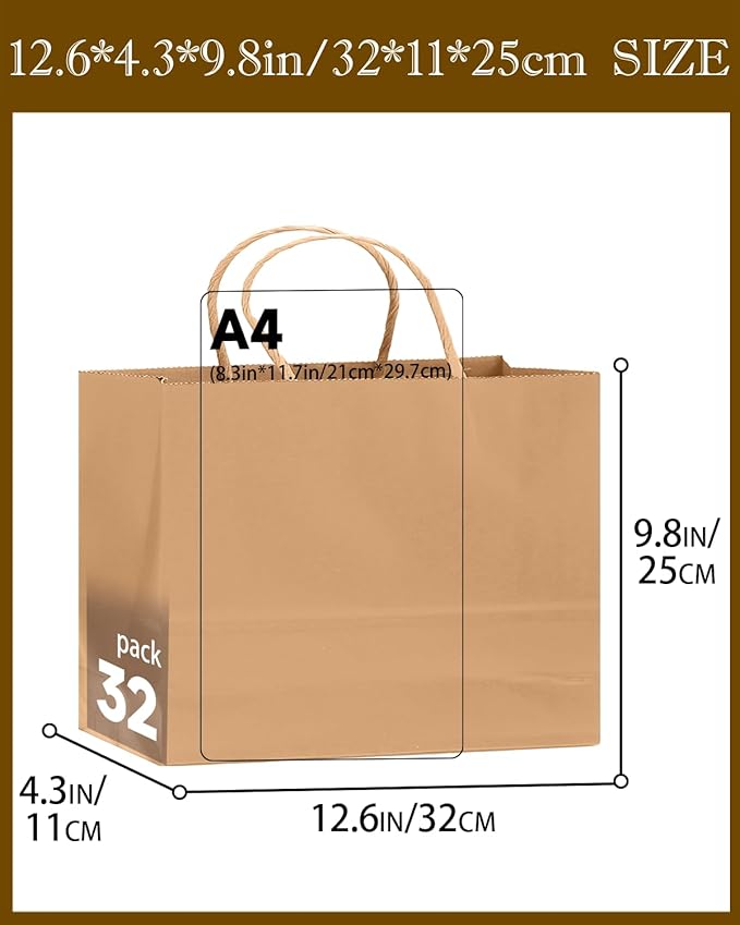 qiqee 50-Packs Brown Paper Gift Bags - Image 3