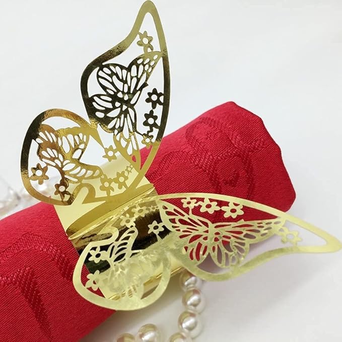 150 Pcs Napkin Rings Laser Cut Butterfly Shape Foil Paper Napkin Holder - Image 6