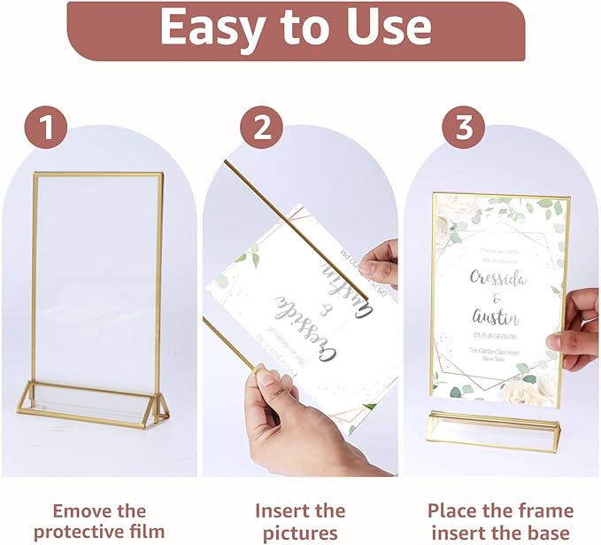 12 Pack Acrylic Sign Holder, 5x7 Inch Double-Side Gold Picture Frames Stands - Image 6