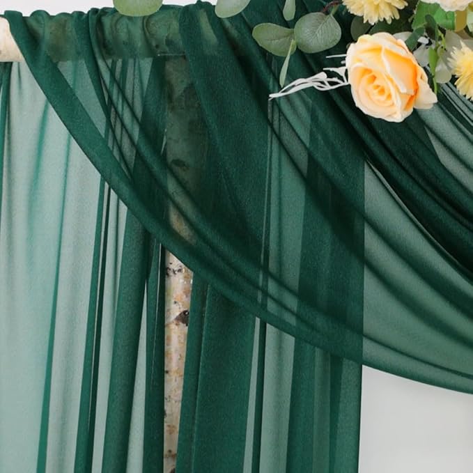 Socomi Wedding Arch Draping Fabric 29" x 20Ft 2 Panels Emerald Green Sheer - Image 4